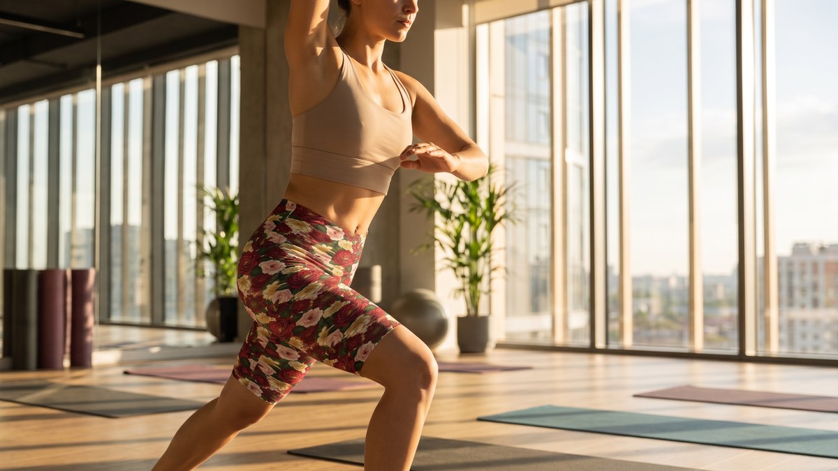 Lifestyle image of a model wearing Proverbs 31 Floral Bike Shorts from GearBunch