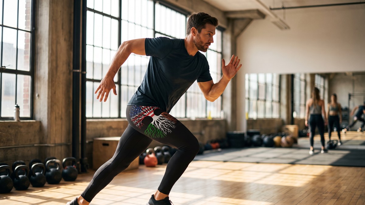 Lifestyle image of a model wearing American Grown - Irish Roots Leggings from GearBunch