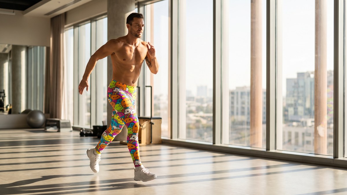 Lifestyle image of a model wearing Kawaii Dinosaur Stomp Meggings from GearBunch