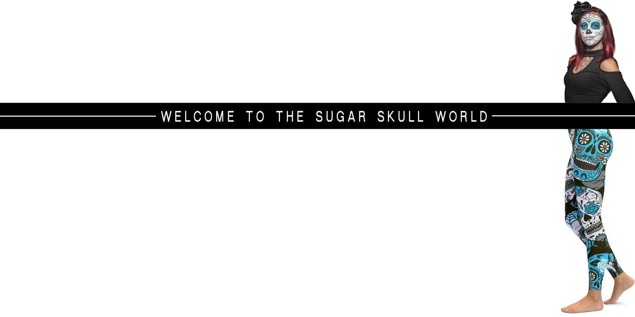 Colorful sugar skull leggings close-up, a stylish Day of the Dead fashion item
