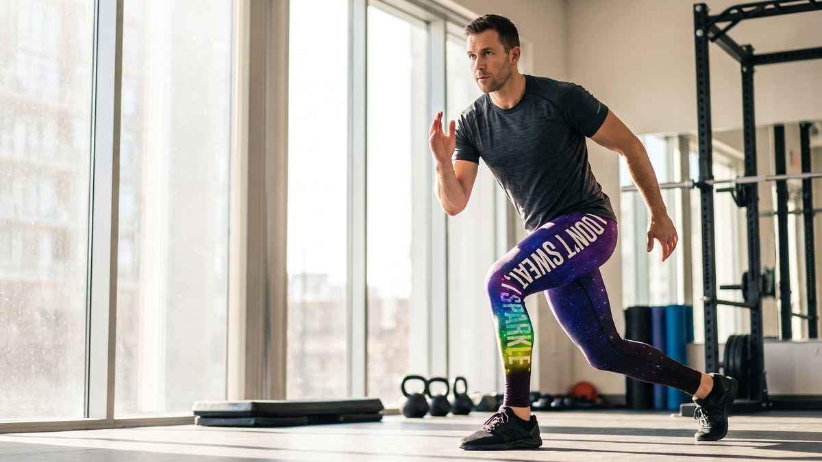 Lifestyle image of a model wearing I don't sweat, I SPARKLE workout Leggings from GearBunch