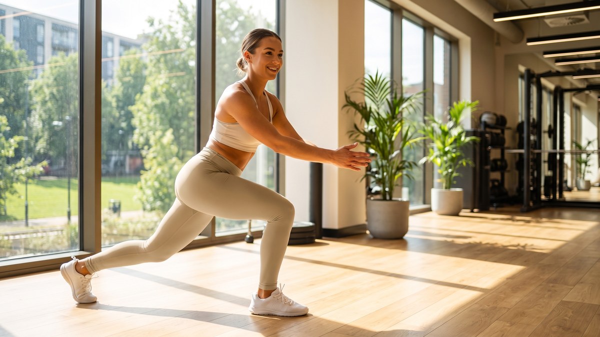 Lifestyle image of a model wearing Solid Light Camel Leggings from GearBunch