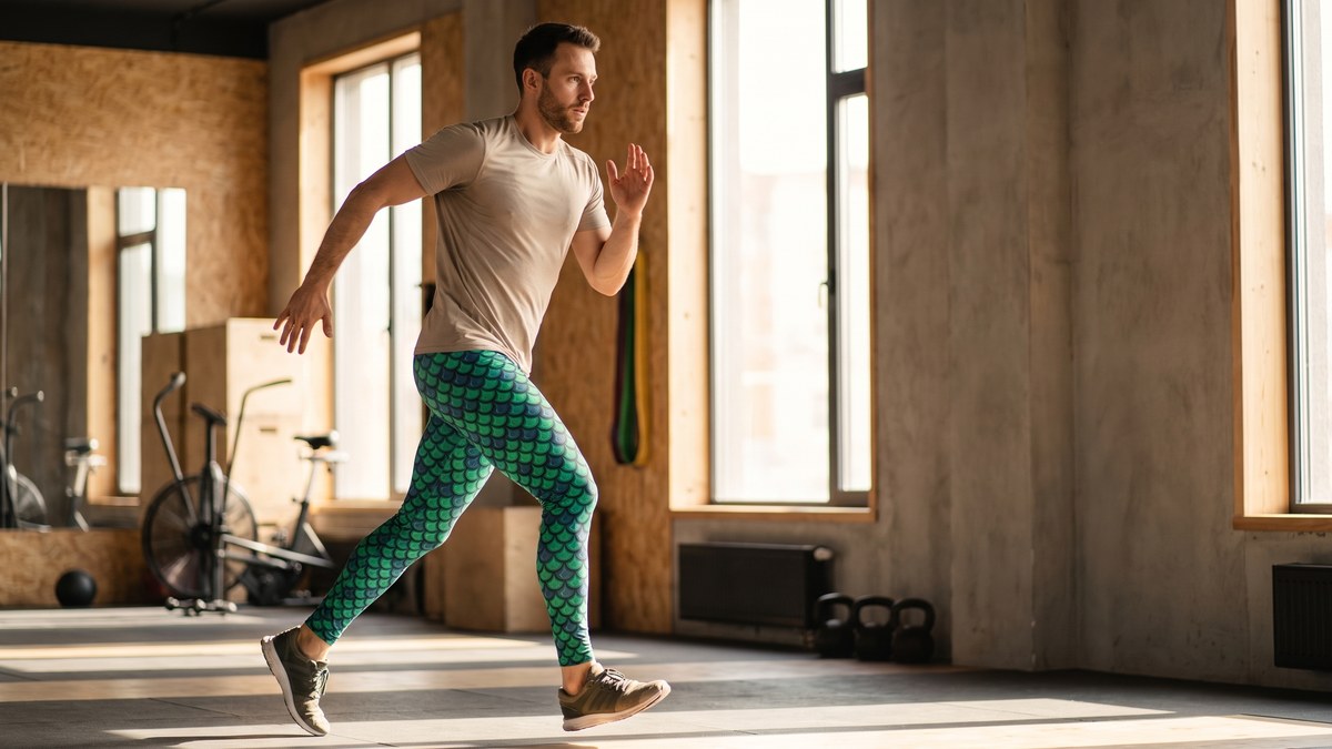 Lifestyle image of a model wearing Green Mermaid Leggings from GearBunch