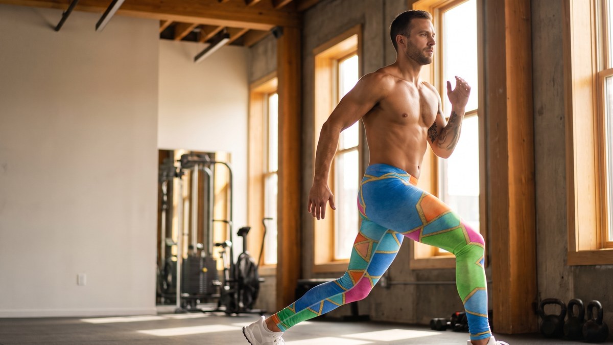 Lifestyle image of a model wearing Arabic Watercolour Festival Meggings from GearBunch