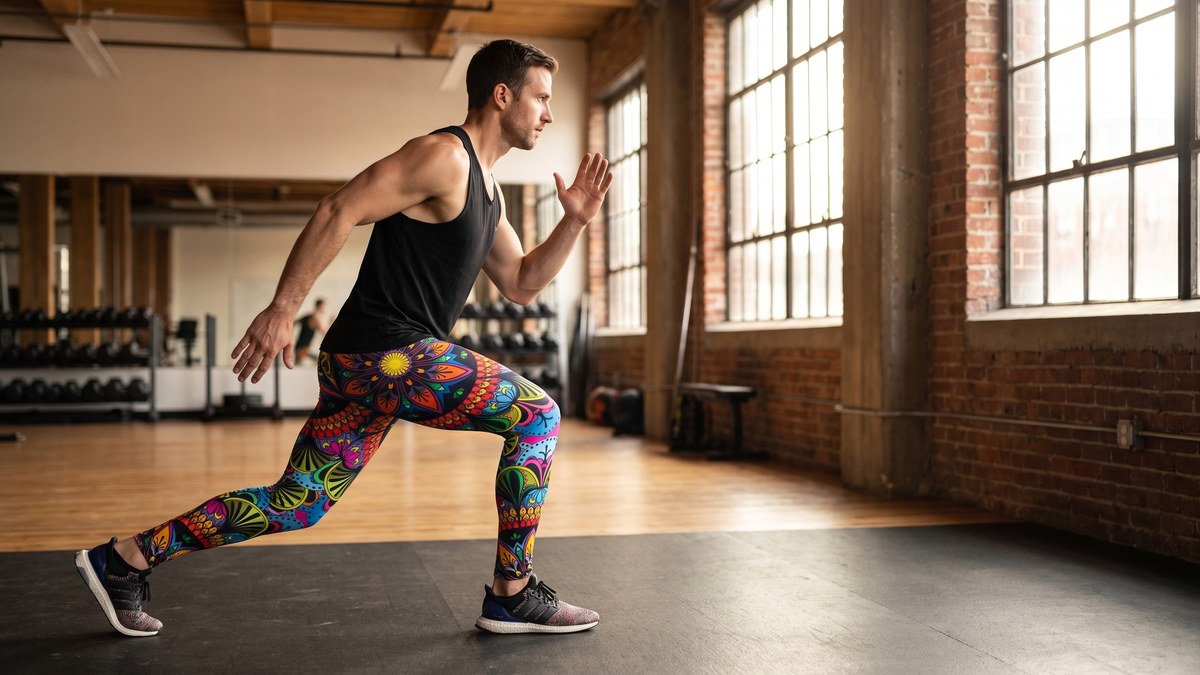 Lifestyle image of a model wearing Colorful Mandala Meggings from GearBunch