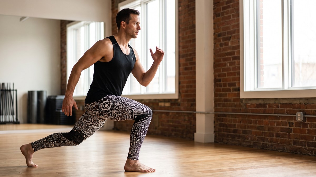 Lifestyle image of a model wearing B&W Mandala Meggings from GearBunch