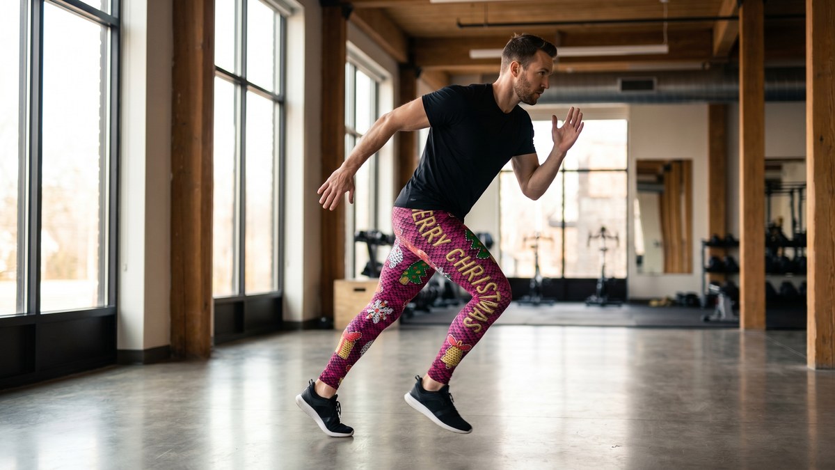 Lifestyle image of a model wearing Christmas Paillette Meggings from GearBunch