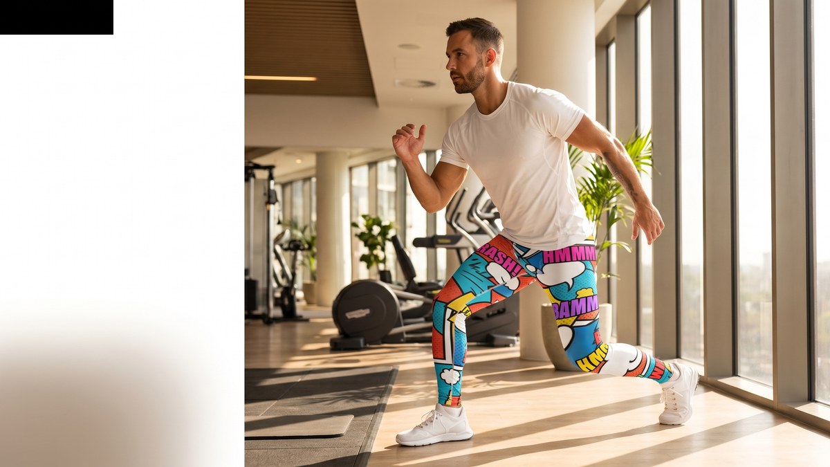 Lifestyle image of a model wearing Comic Strip Surf Kapow Meggings from GearBunch