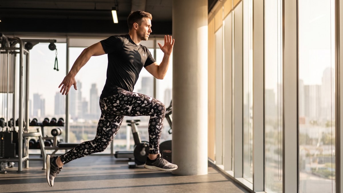 Lifestyle image of a model wearing Black Reindeer Christmas Meggings from GearBunch
