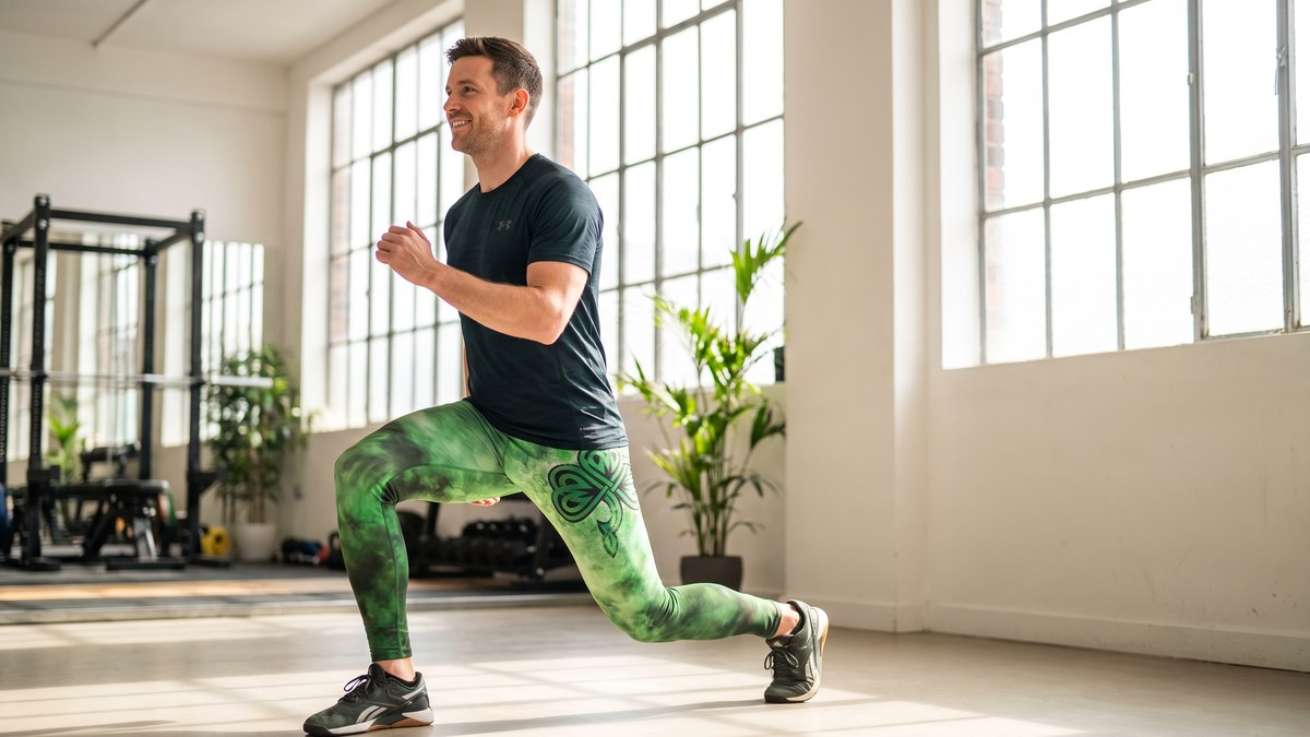 Lifestyle image of a model wearing Irish Smoking Shamrock Leggings from GearBunch