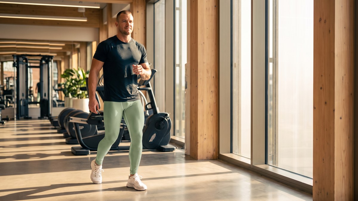 Lifestyle image of a model wearing Solid Soft Sage Green Meggings from GearBunch