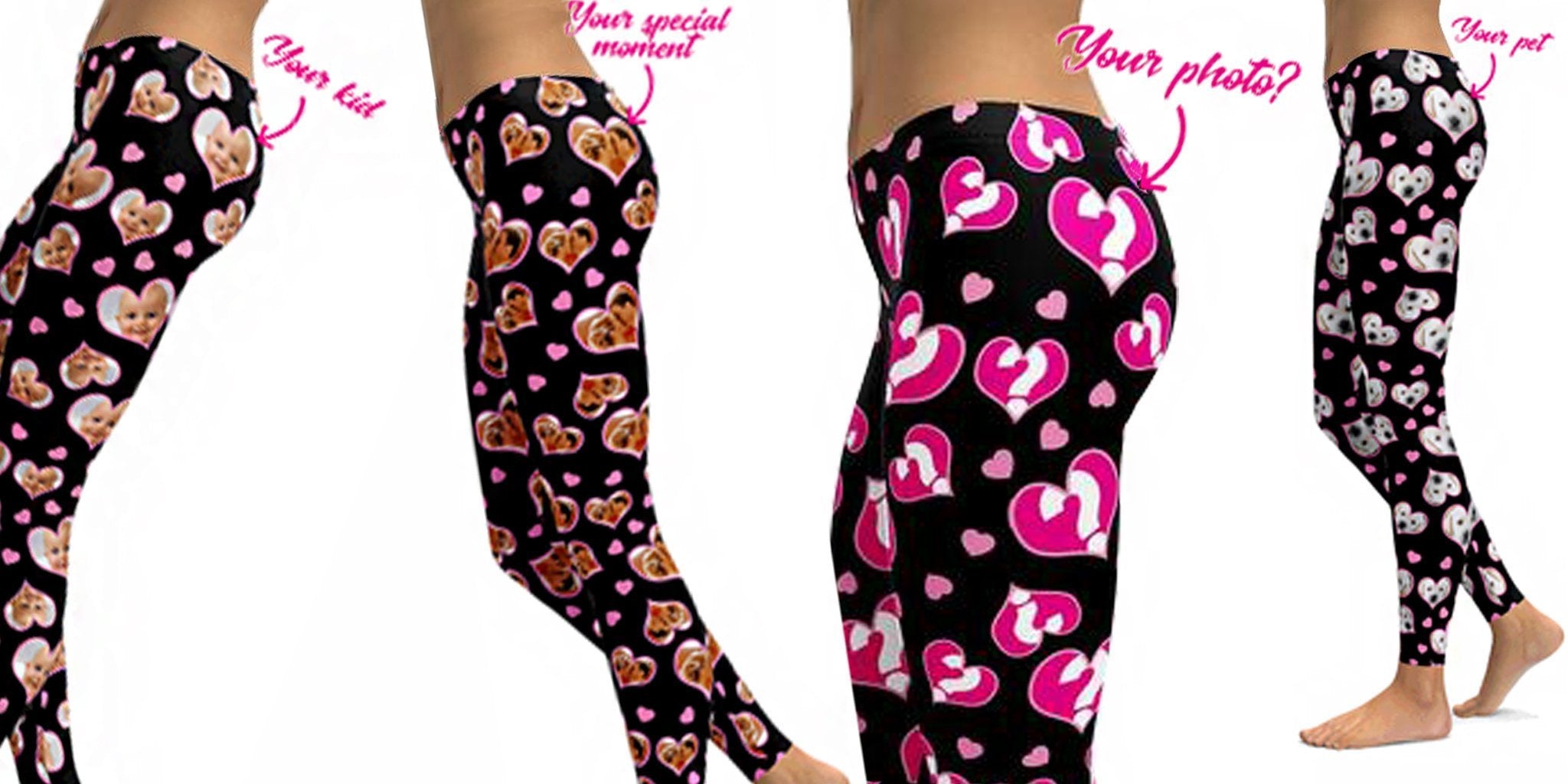 Close-up of red and pink heart print leggings for Christmas gift