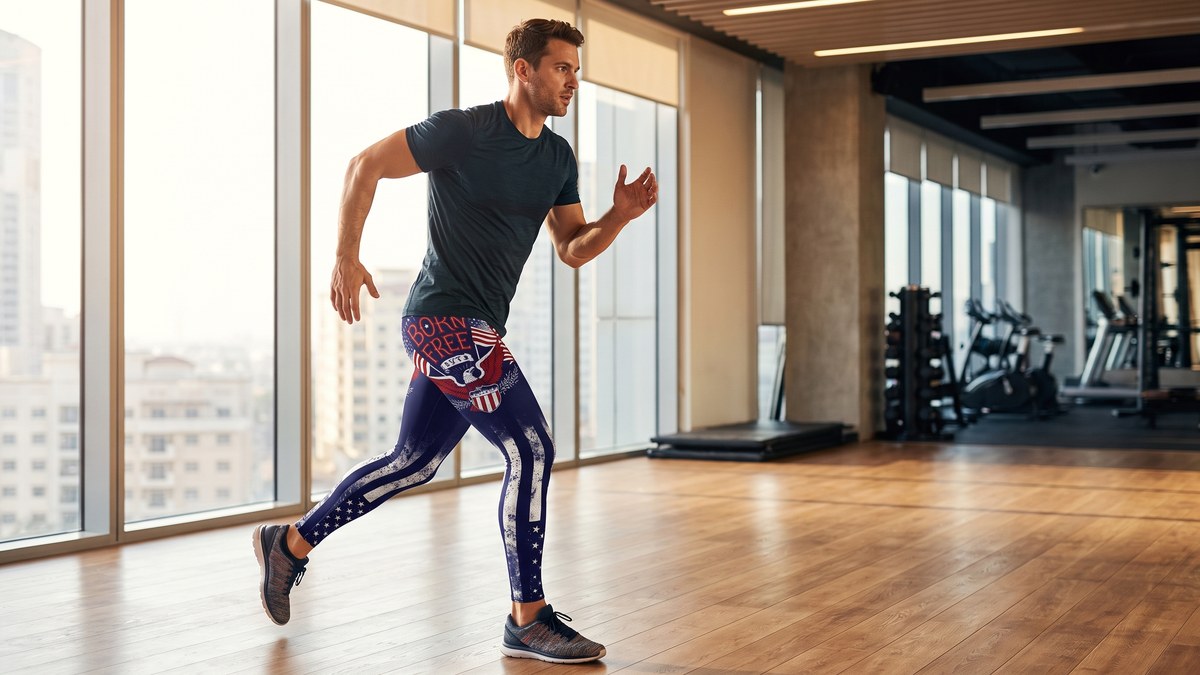 Lifestyle image of a model wearing American Patriot - Born Free Leggings from GearBunch