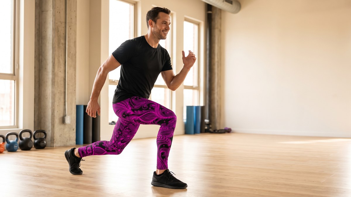 Lifestyle image of a model wearing Pink Glowing Floral Meggings from GearBunch