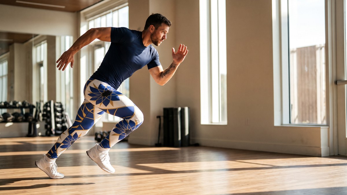 Lifestyle image of a model wearing Zellige Midnight Blue Meggings from GearBunch