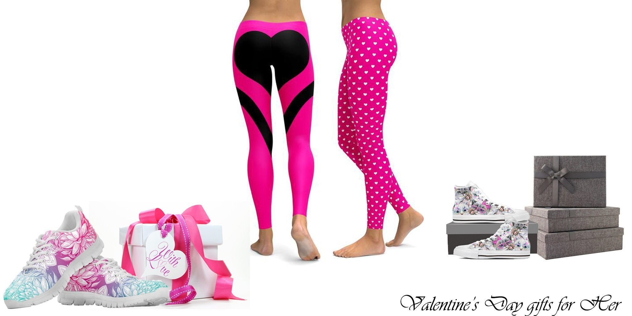 Pink leggings with white hearts, a Valentine's Day activewear gift idea