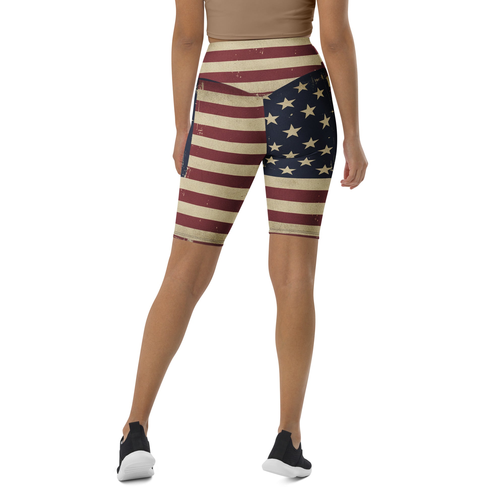 Vintage Distressed American Flag Bike Shorts | GearBunch