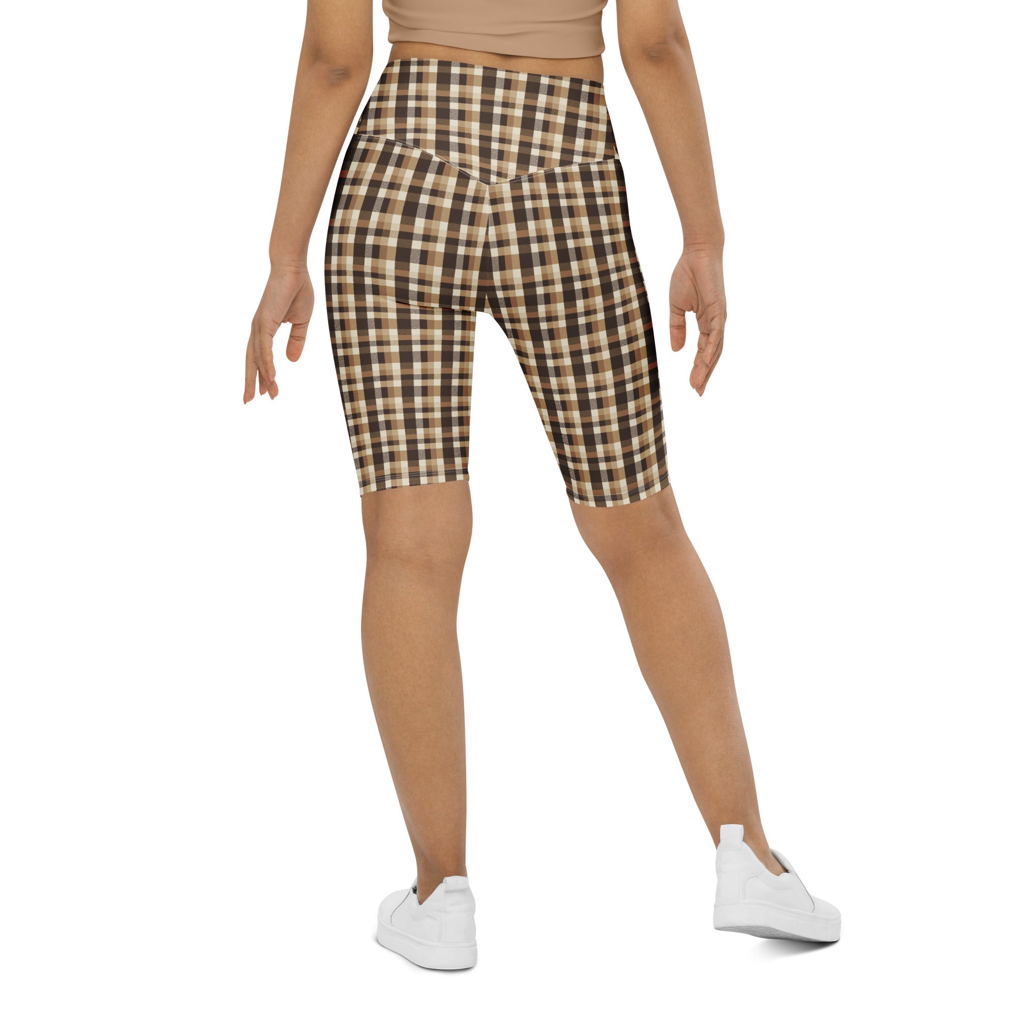 Gingham Brown Autumn Bike Shorts | GearBunch