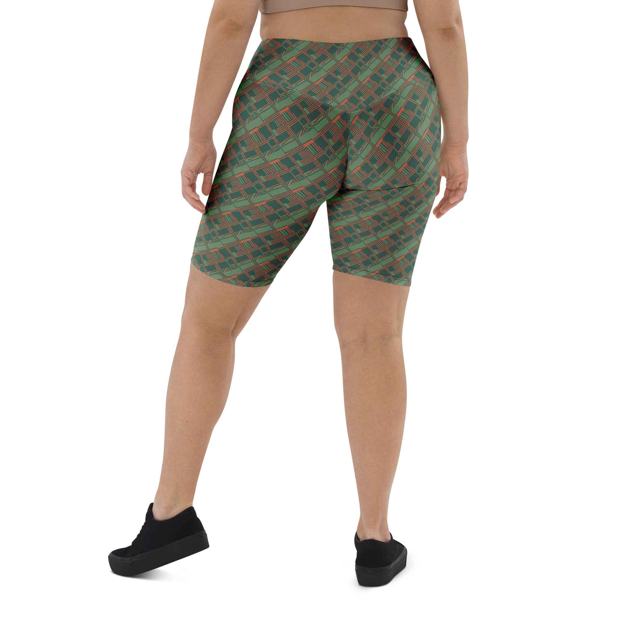 Green Terracotta Stripes Bike Shorts | GearBunch