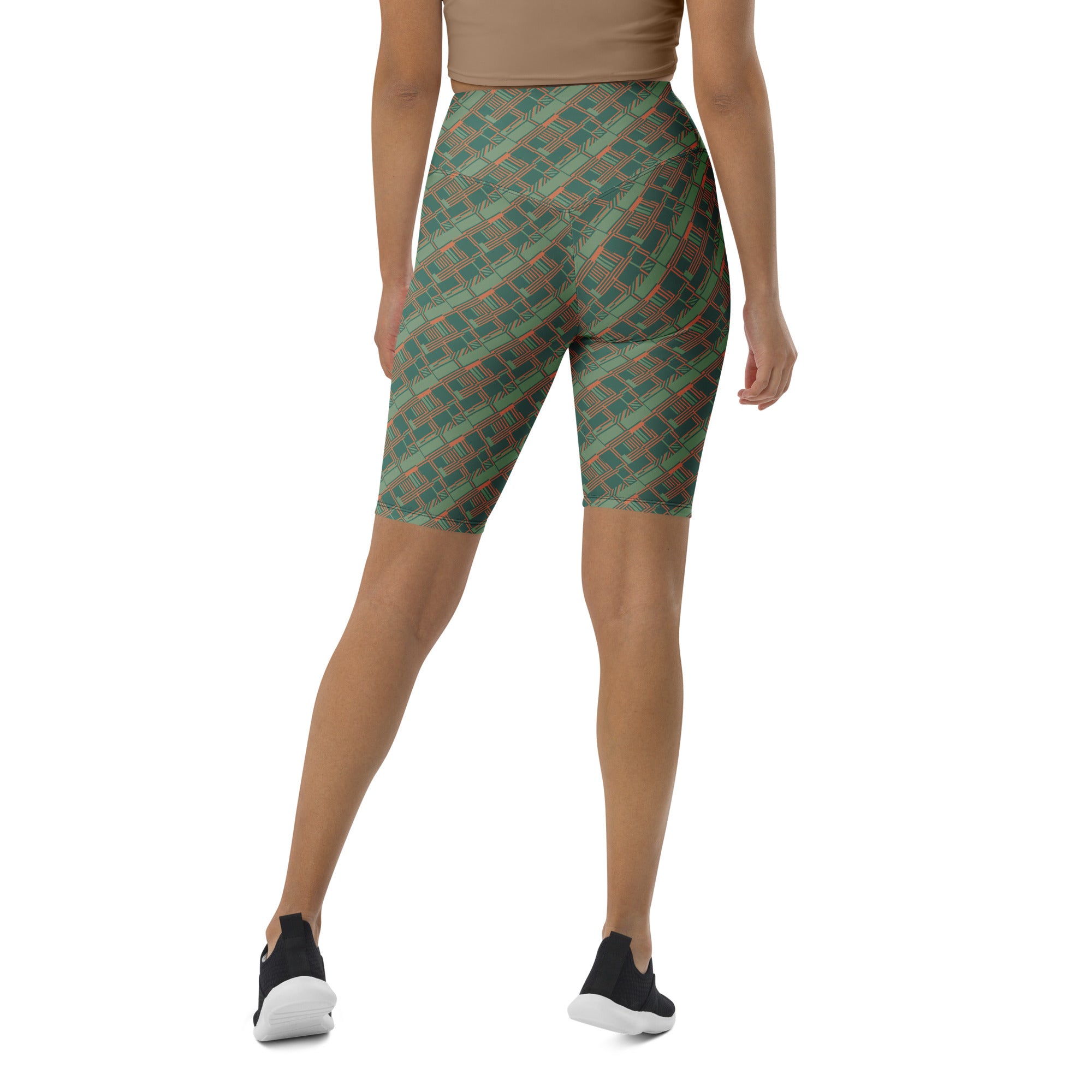 Green Terracotta Stripes Bike Shorts | GearBunch