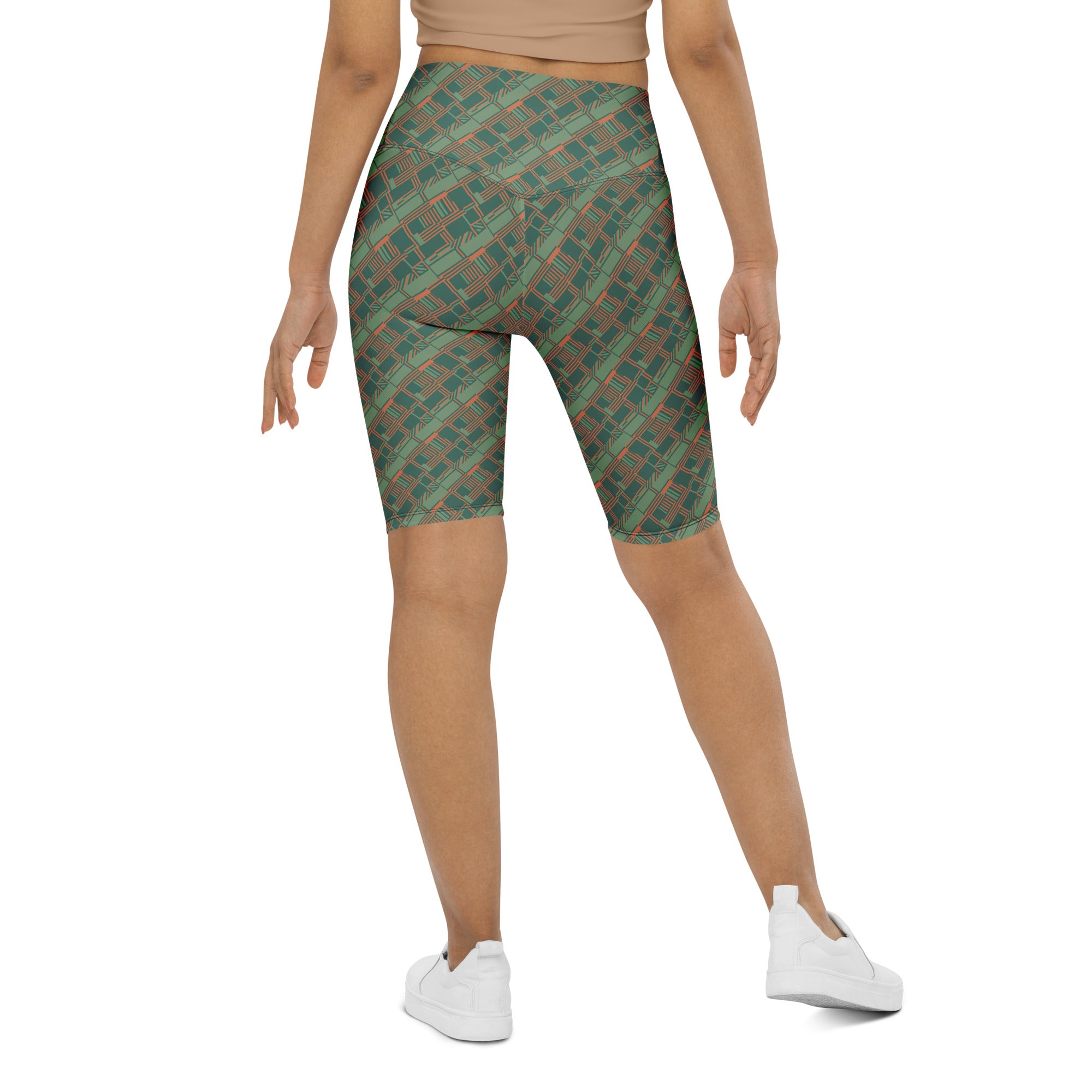 Green Terracotta Stripes Bike Shorts | GearBunch