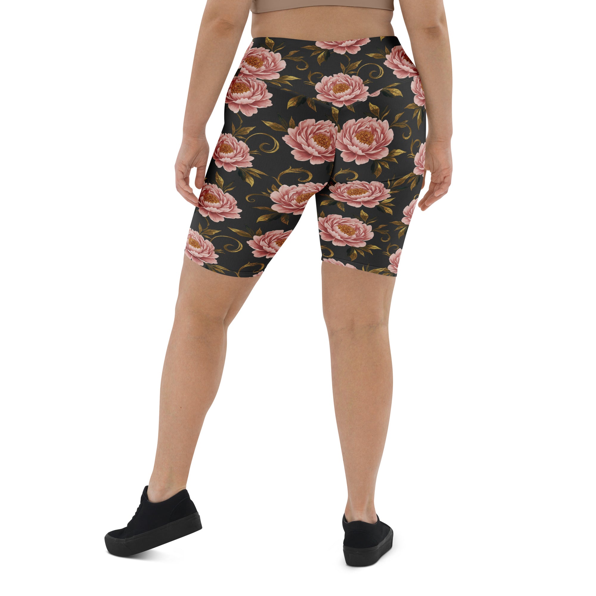 Blush Peonies and Gold Bike Shorts | GearBunch