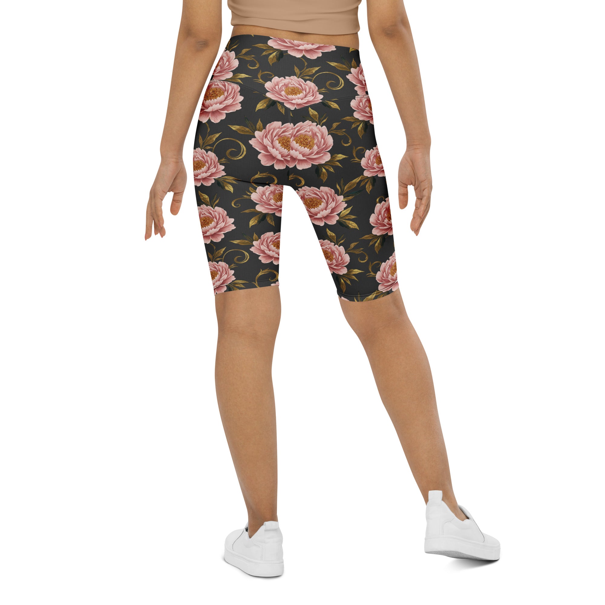 Blush Peonies and Gold Bike Shorts | GearBunch