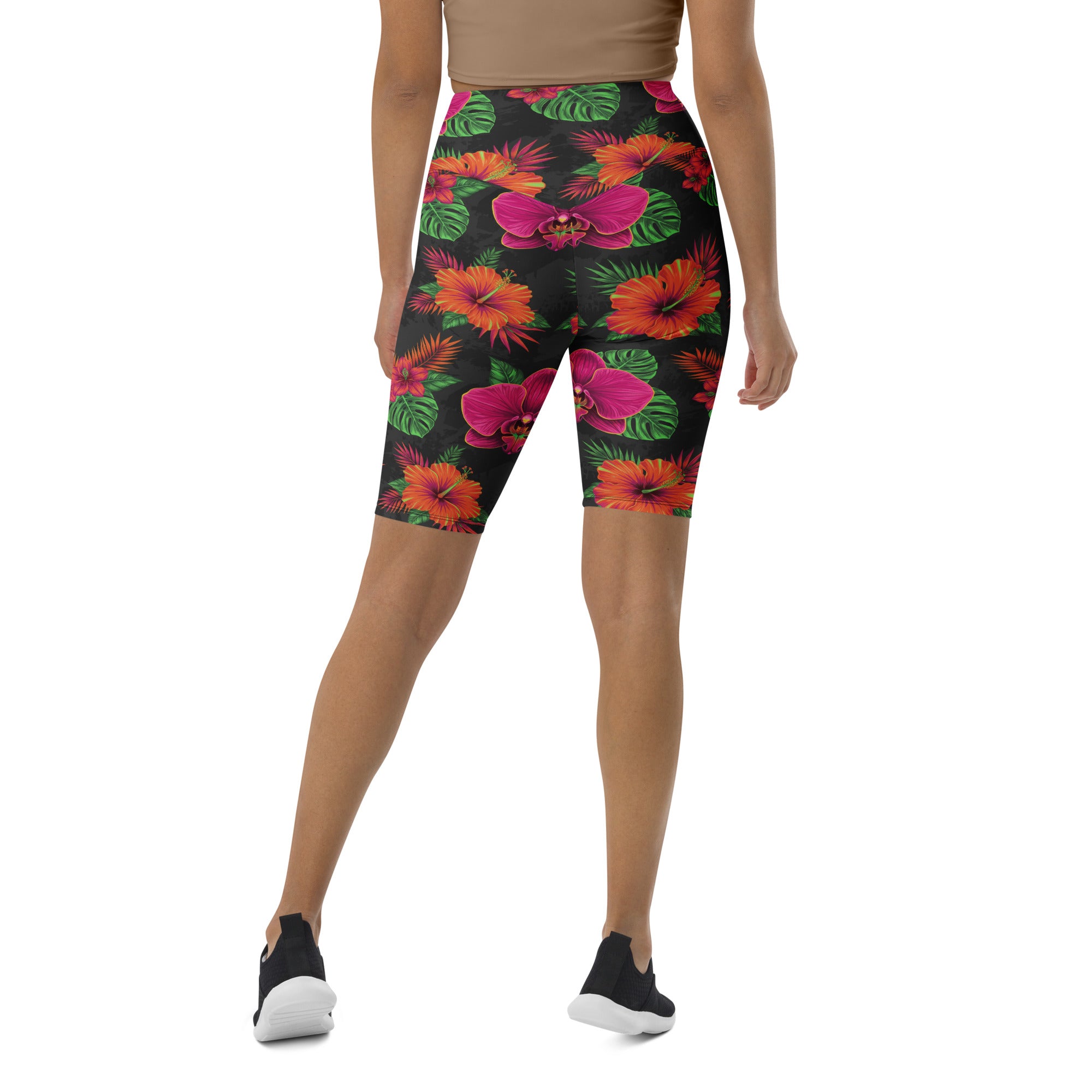Neon Tropical Flowers Bike Shorts | GearBunch
