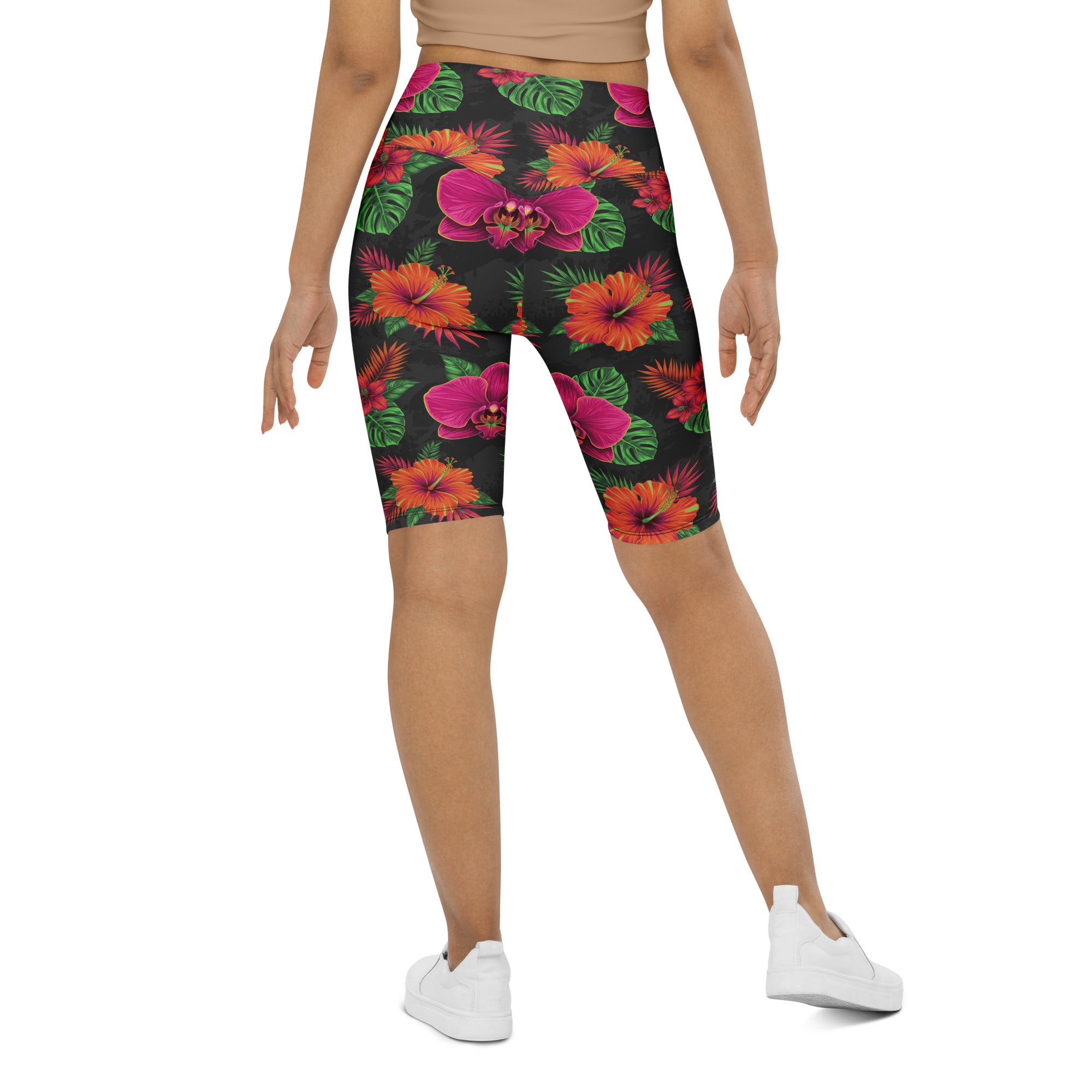 Neon Tropical Flowers Bike Shorts | GearBunch