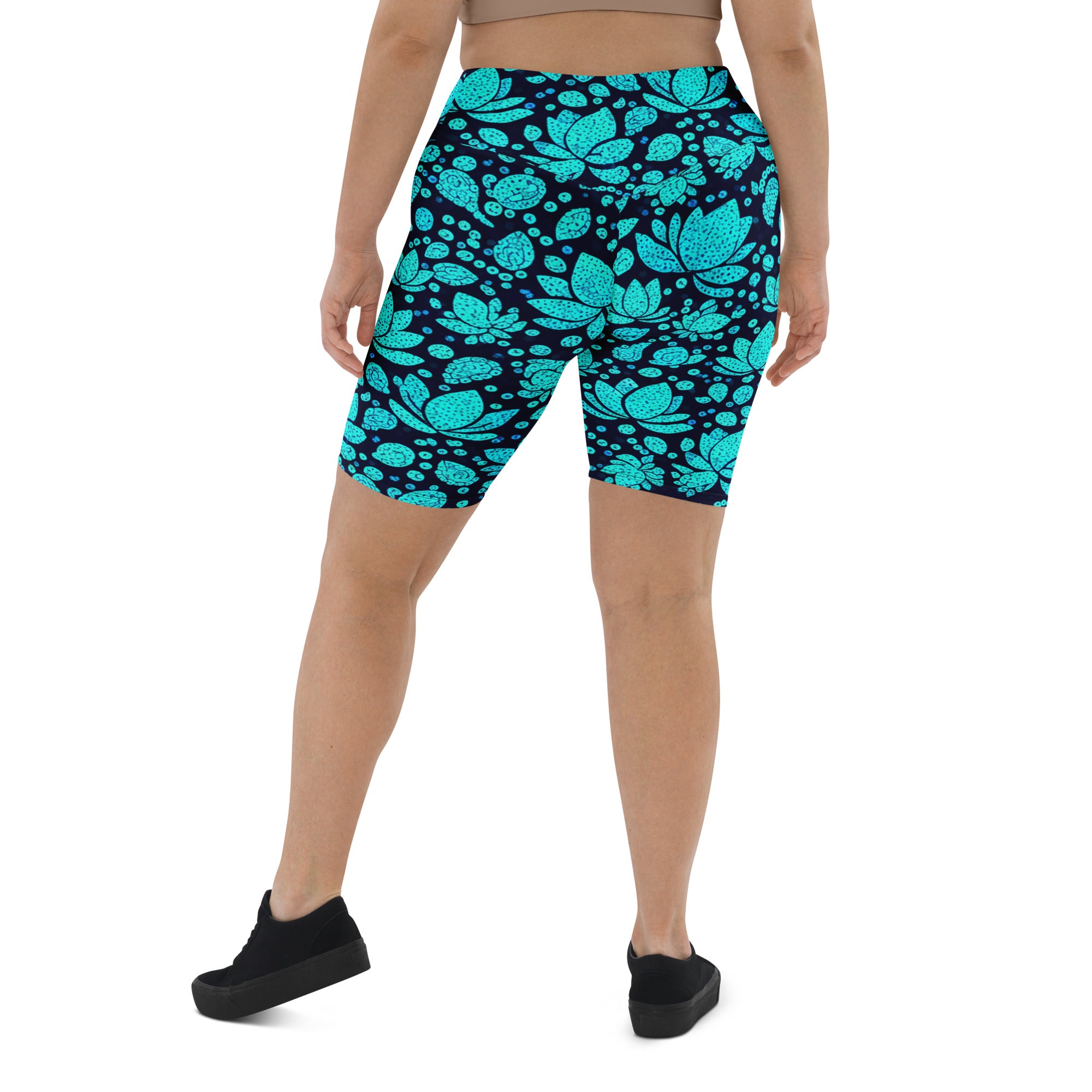 Teal Paillette Lotus Bike Shorts | GearBunch