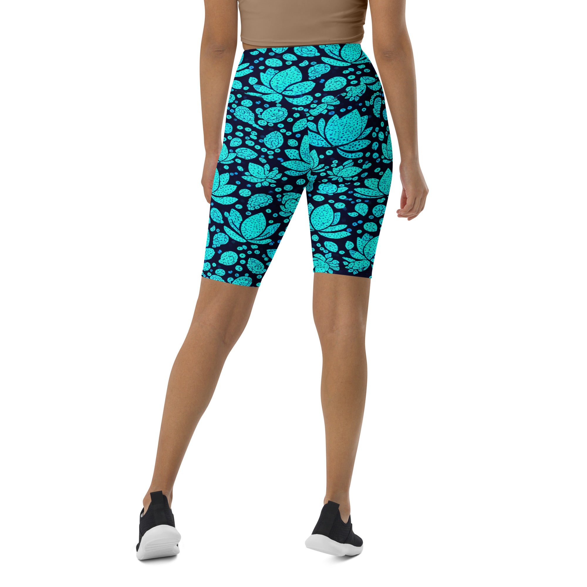 Teal Paillette Lotus Bike Shorts | GearBunch