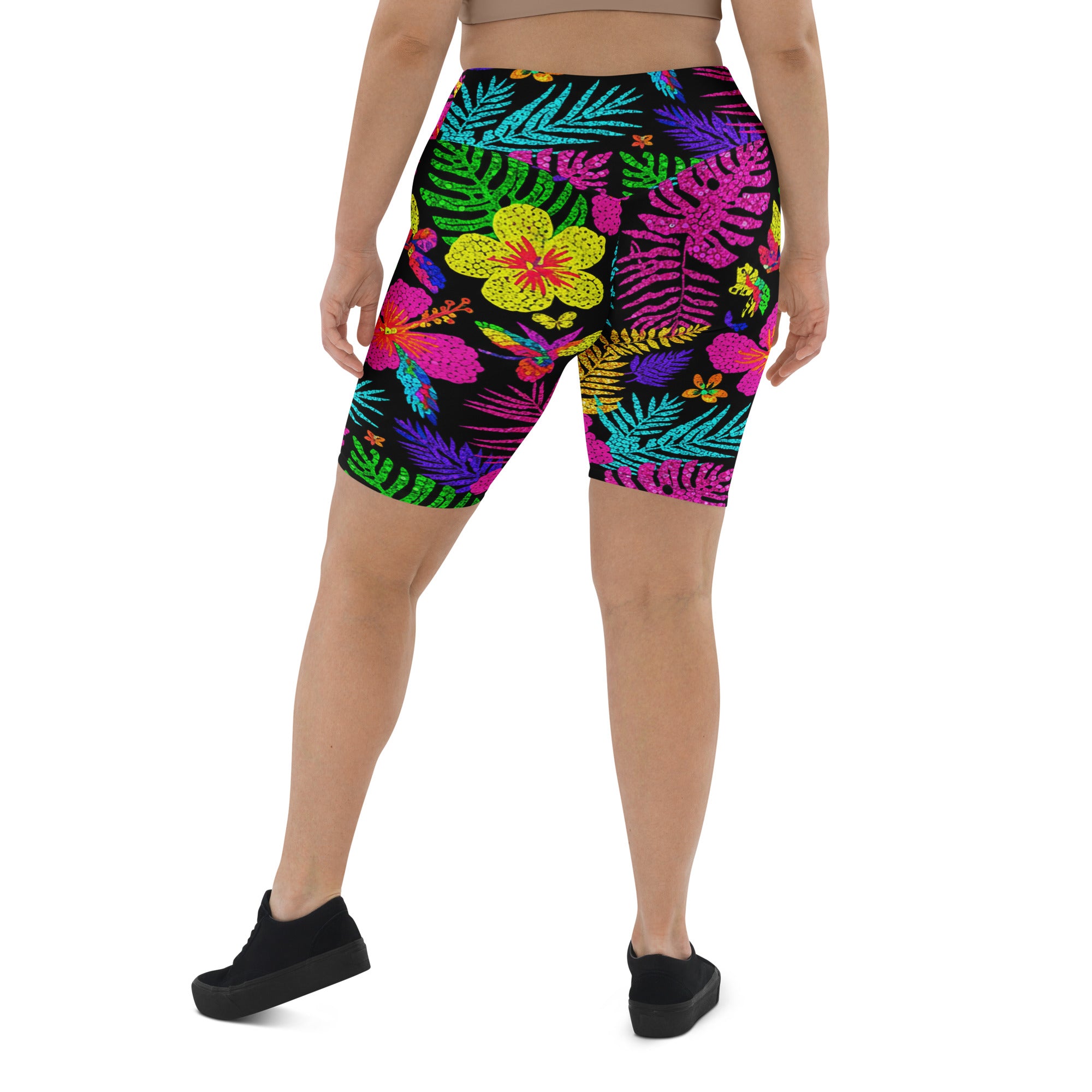 Rainbow Paillette Tropical Bike Shorts | GearBunch
