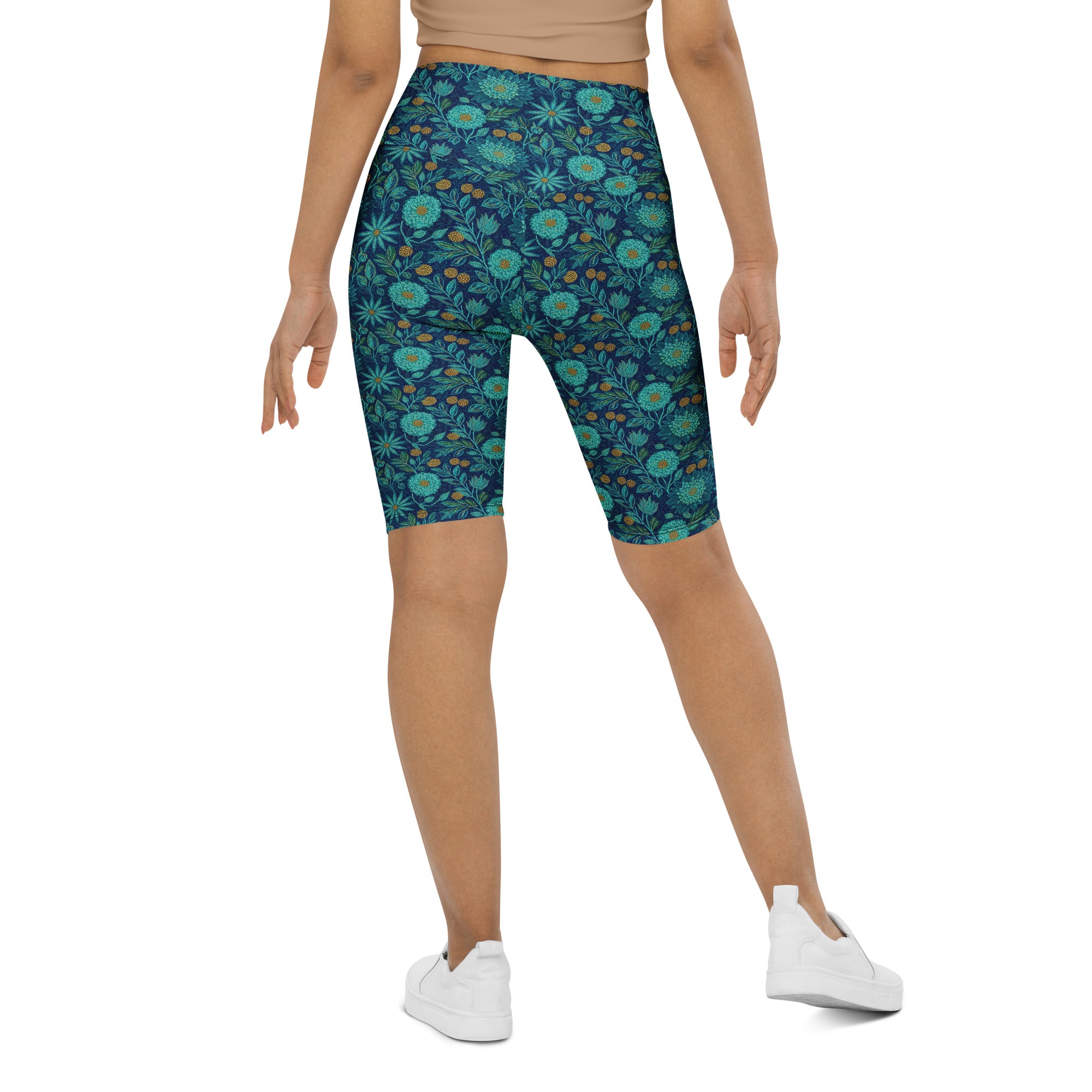 Teal Lotus Garden Bike Shorts | GearBunch
