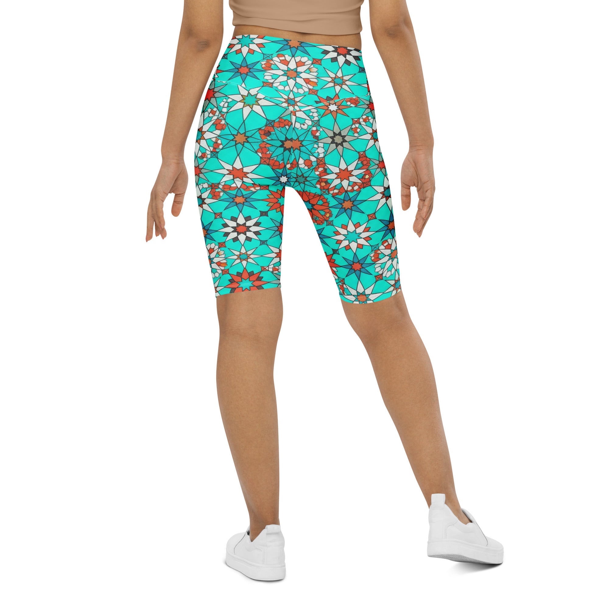 Zellige Turquoise Coral Bike Shorts | GearBunch