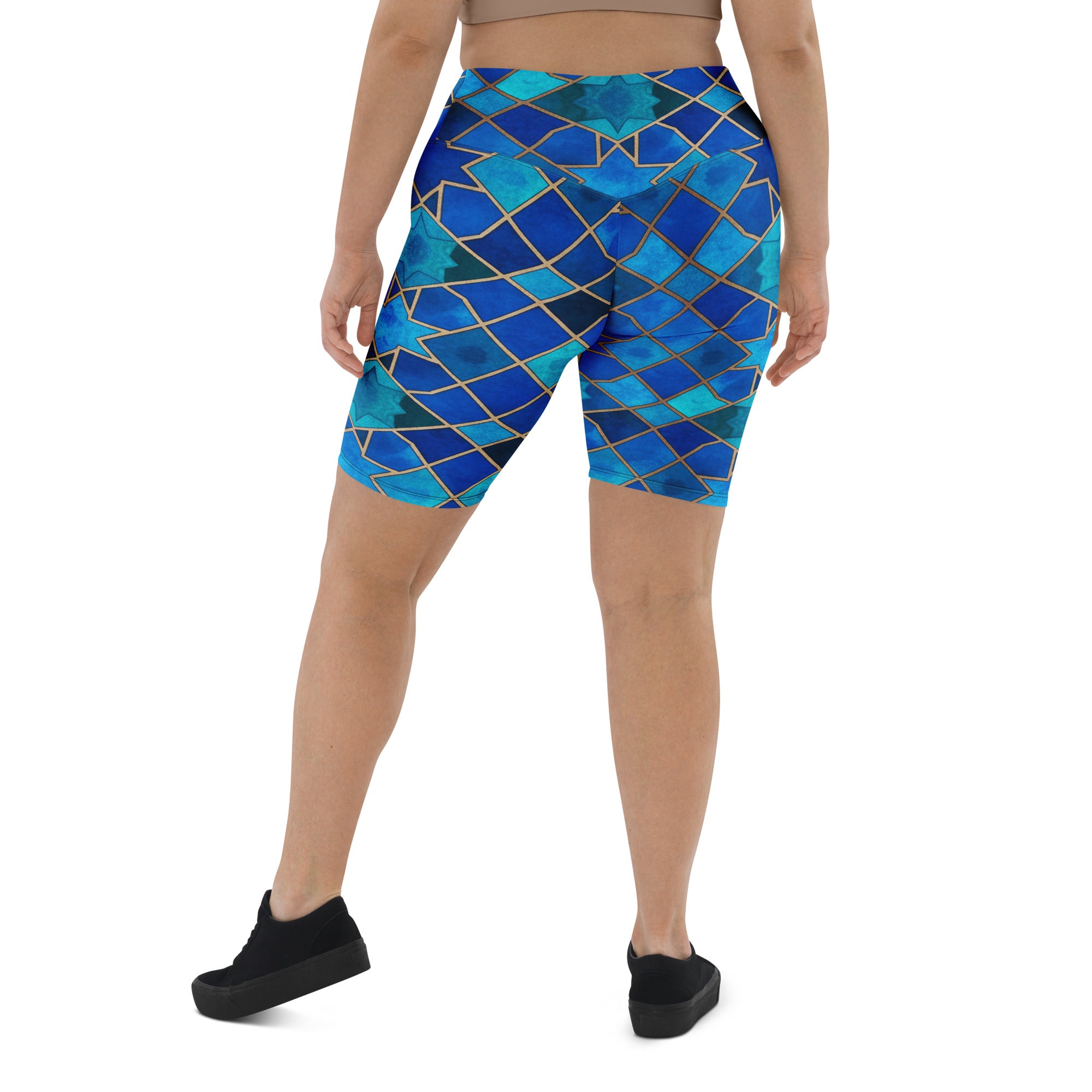 Arabic Watercolour Sapphire Bronze Bike Shorts | GearBunch