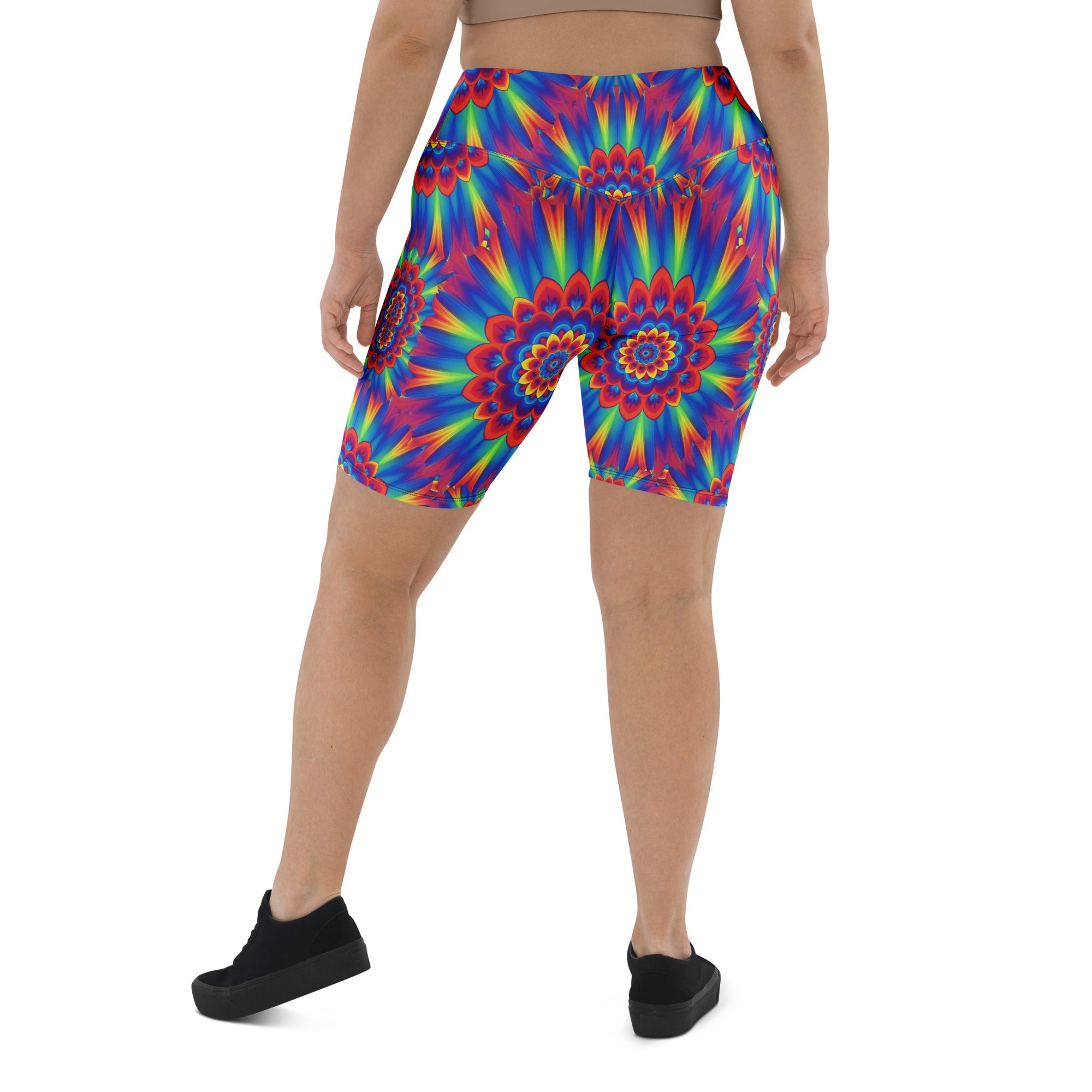 Psychedelic Neon Rainbow Burst Bike Shorts | GearBunch