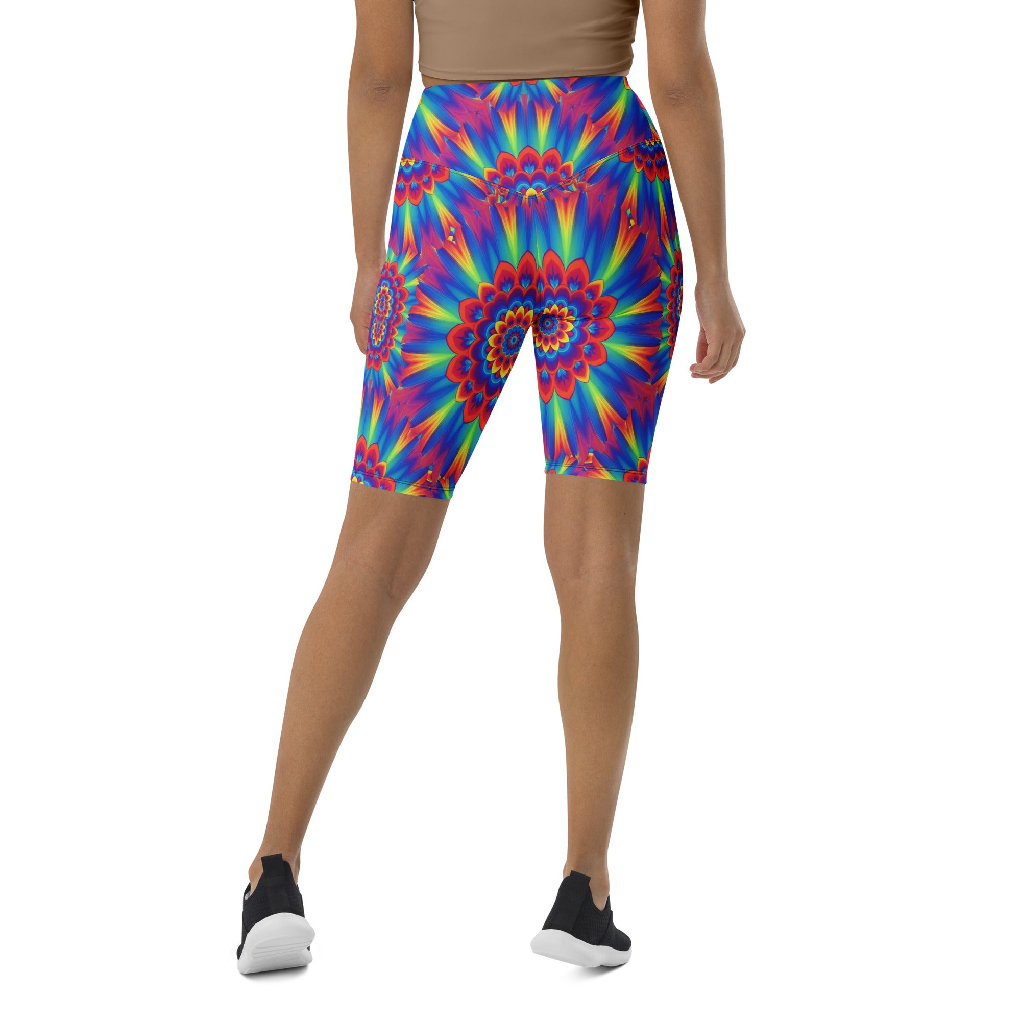 Psychedelic Neon Rainbow Burst Bike Shorts | GearBunch