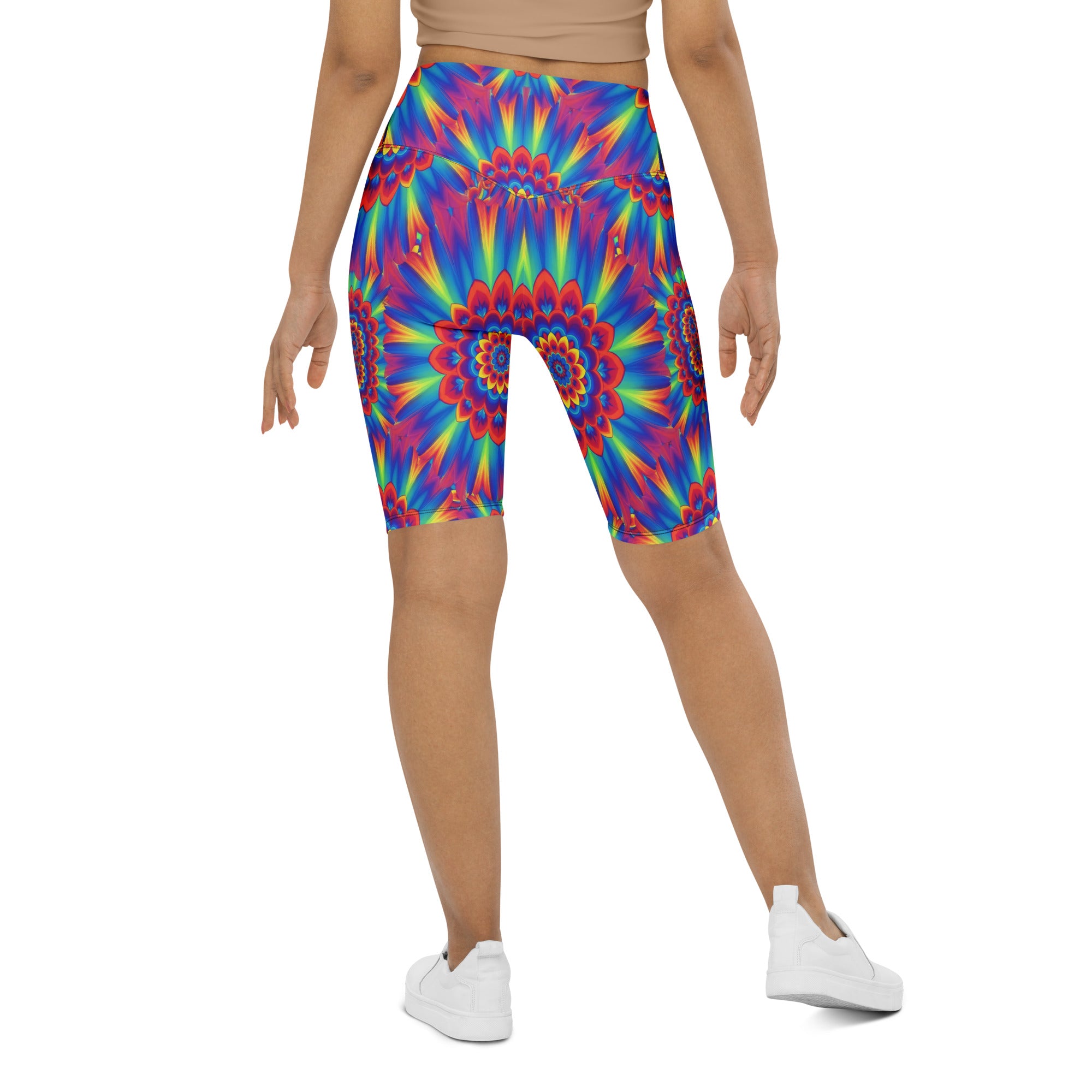 Psychedelic Neon Rainbow Burst Bike Shorts | GearBunch