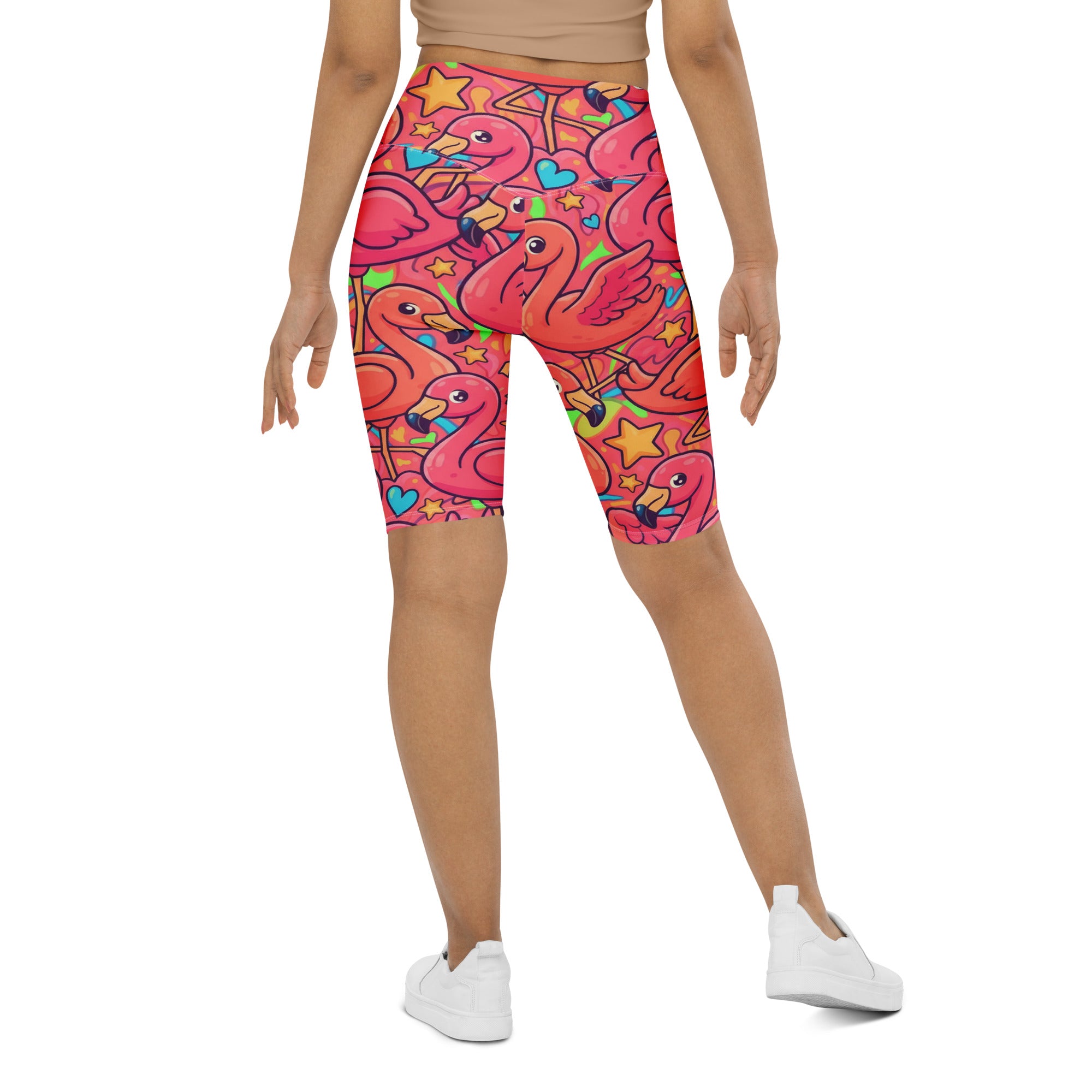 Vibrant Flamingo Flock Bike Shorts | GearBunch