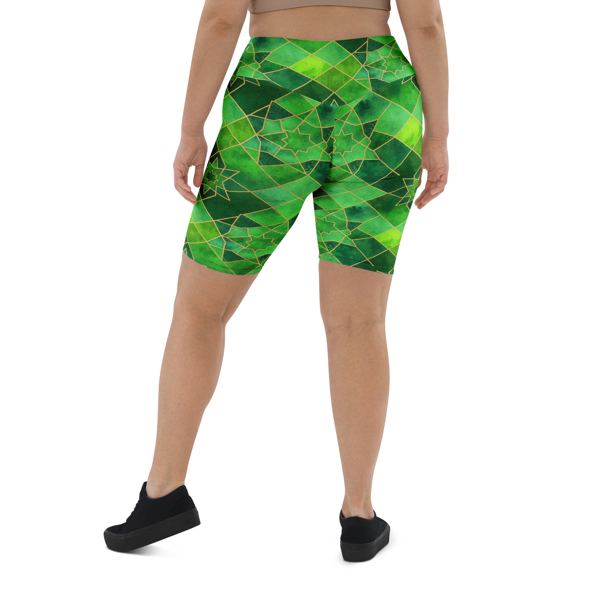 Arabic Watercolour Emerald Jewel Bike Shorts | GearBunch