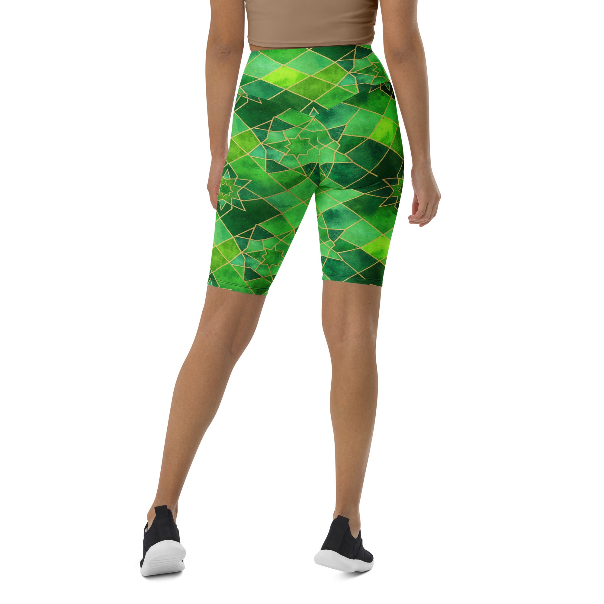 Arabic Watercolour Emerald Jewel Bike Shorts | GearBunch