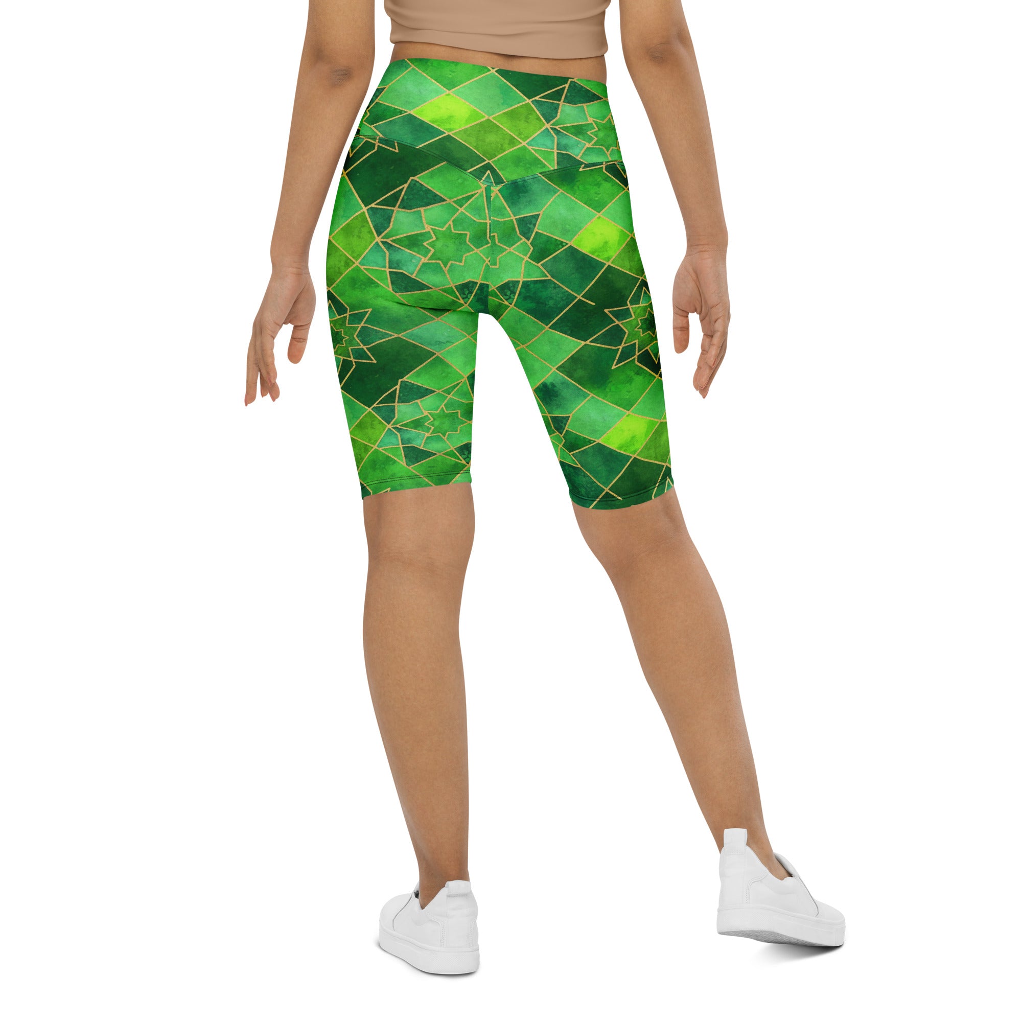 Arabic Watercolour Emerald Jewel Bike Shorts | GearBunch