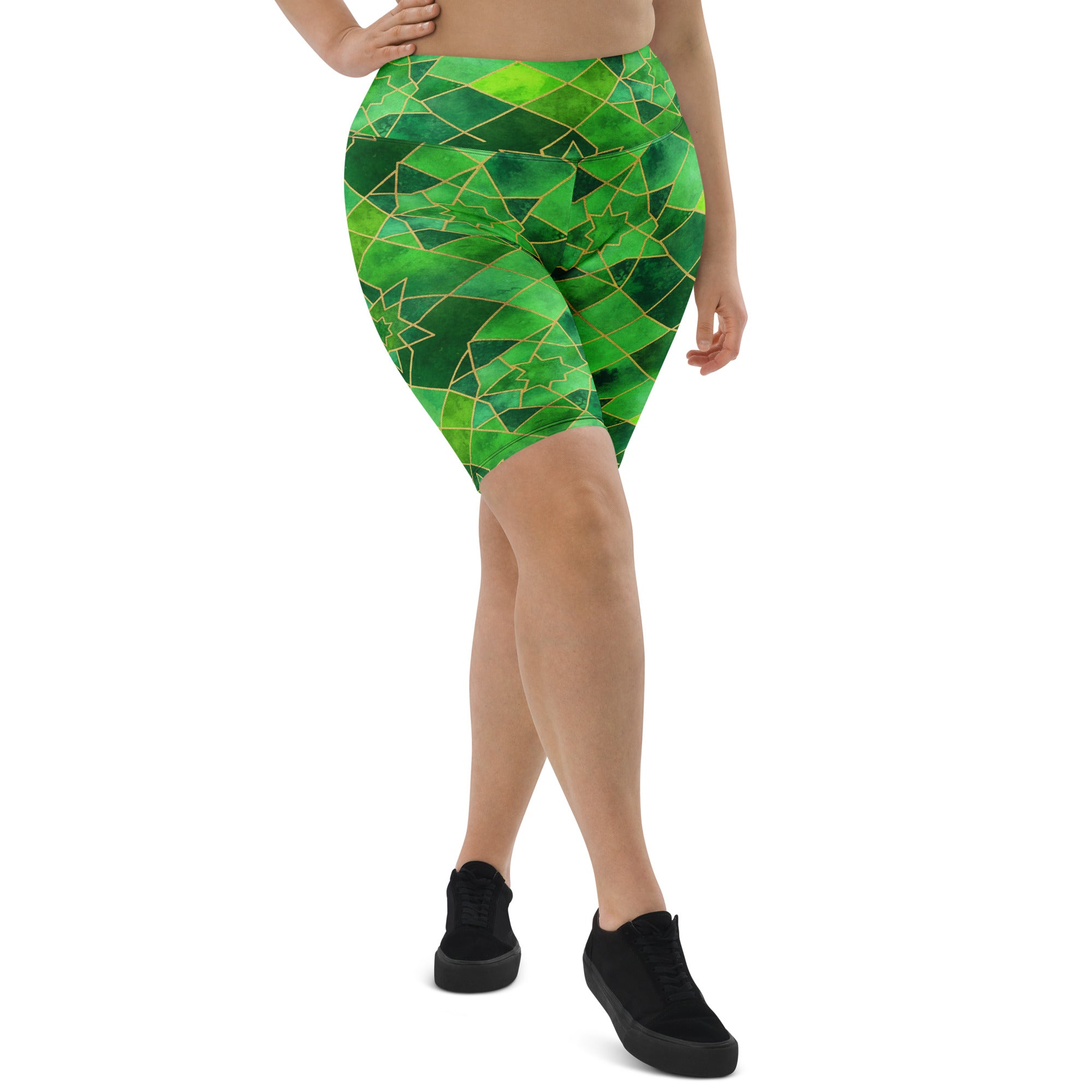 Arabic Watercolour Emerald Jewel Bike Shorts | GearBunch
