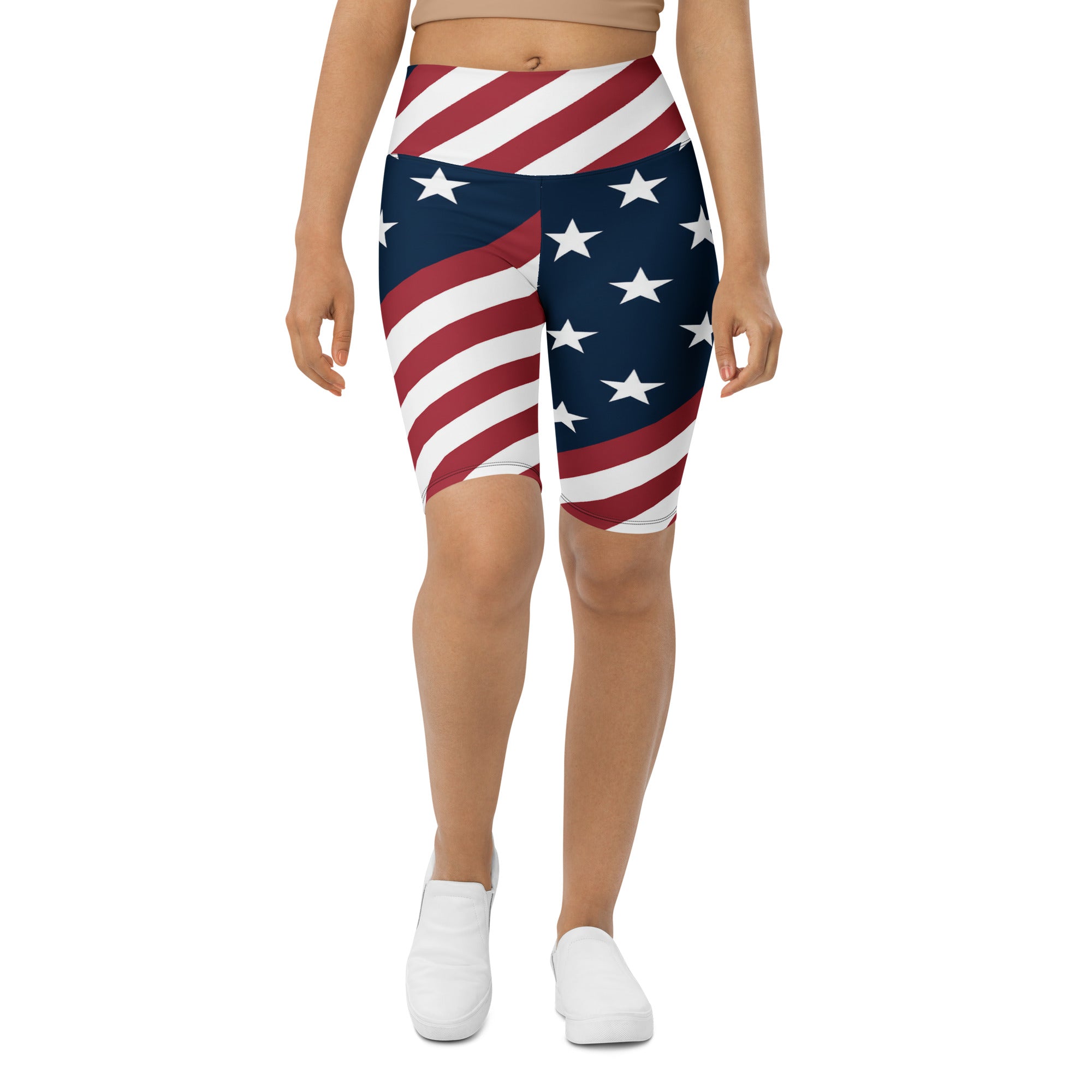 Women's American stars pattern bike shorts front view