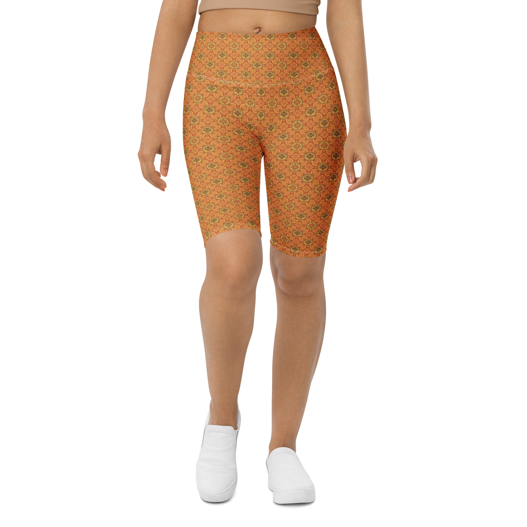 Women's striped vintage tiger bike shorts front view