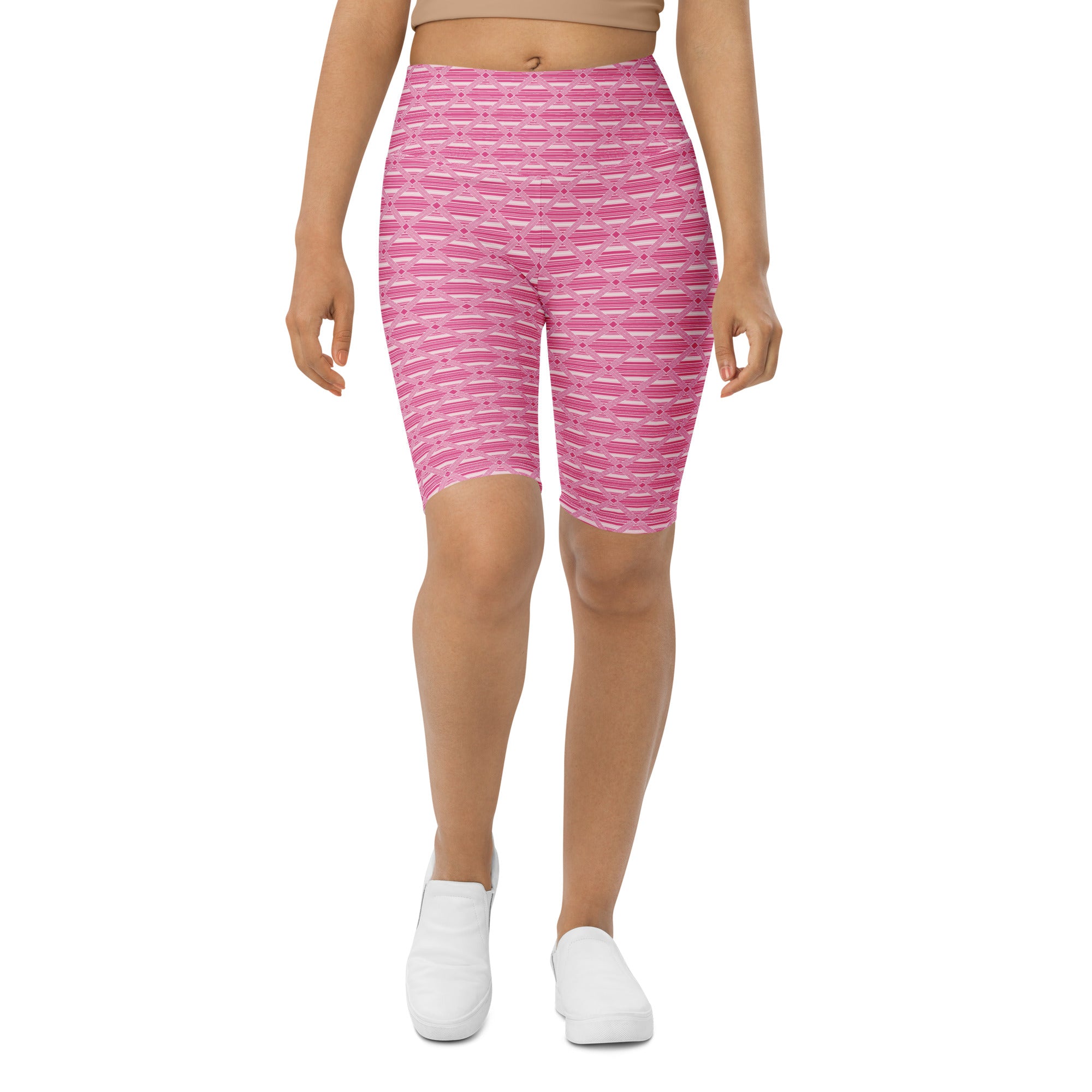 Pink Preppy Stripes Bike Shorts | GearBunch