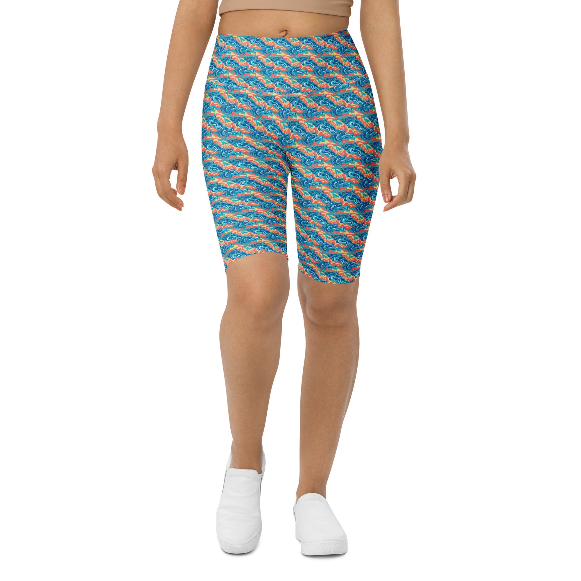 Women's landscape print bike shorts front view