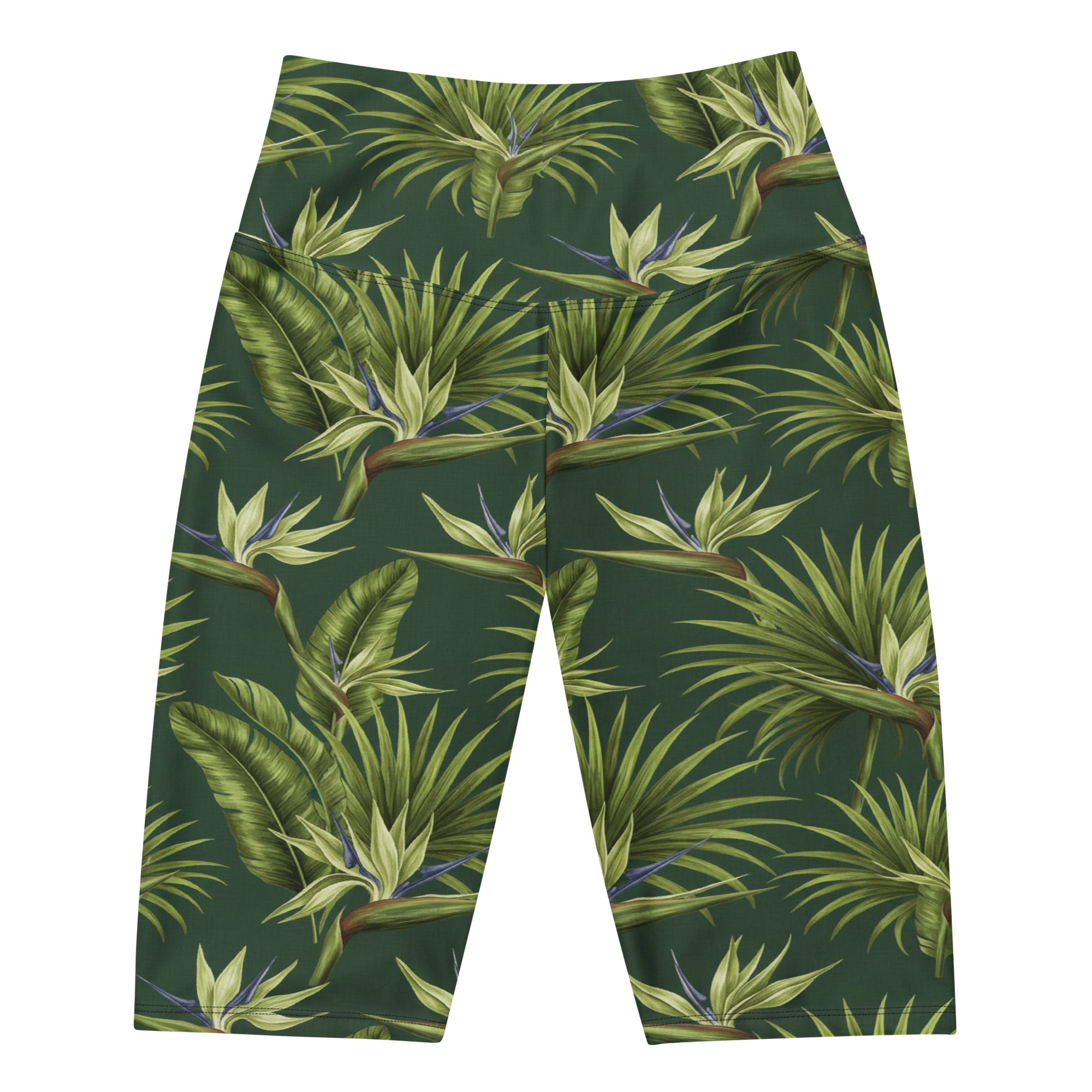 Women's tropical palm grove printed bike shorts front view