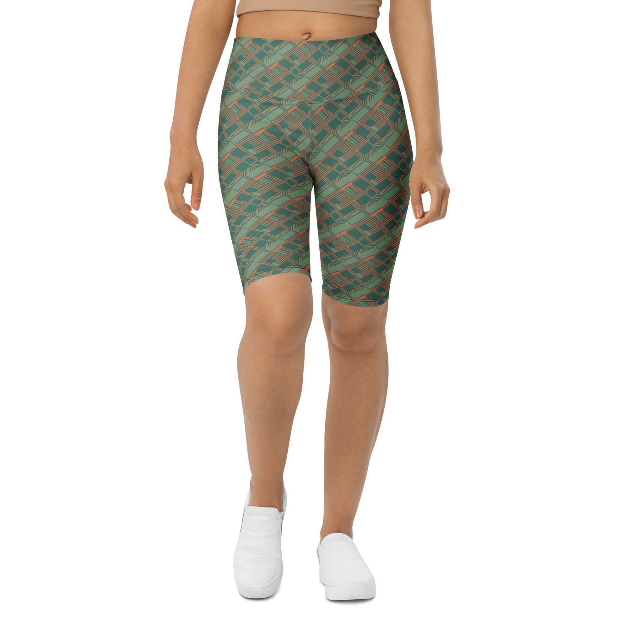 Green Terracotta Stripes Bike Shorts | GearBunch