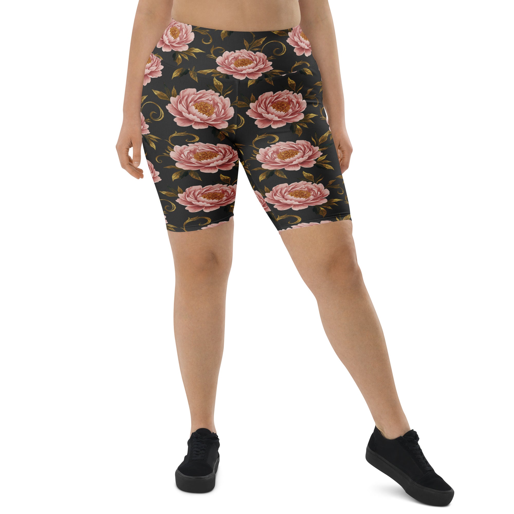 Blush Peonies and Gold Bike Shorts | GearBunch